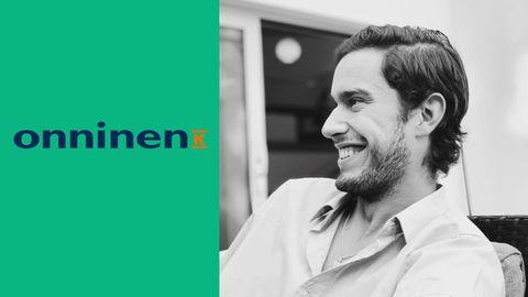 Onninen-yrityksen logo ja Dino Nurmen kuva